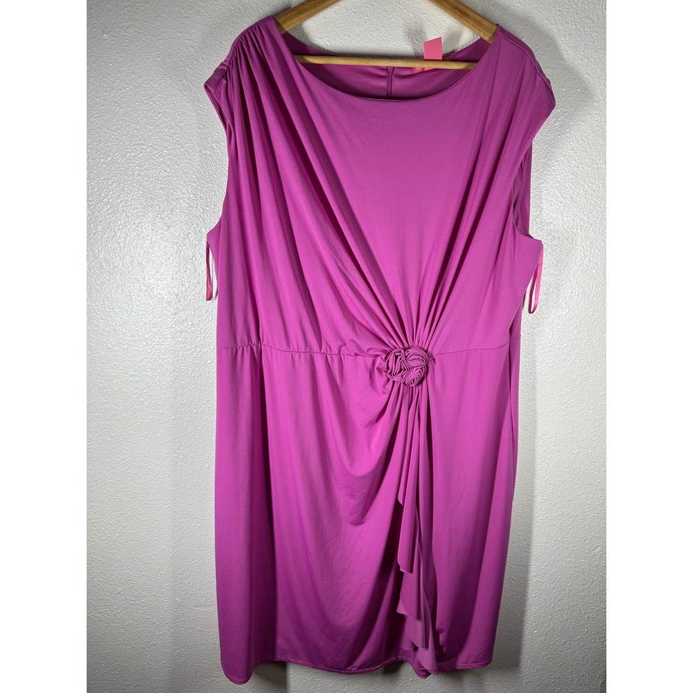 Woman Within Dress‎ Womens 22W Pink Rosette Waist Ruched Sleeveless Jersey 6859